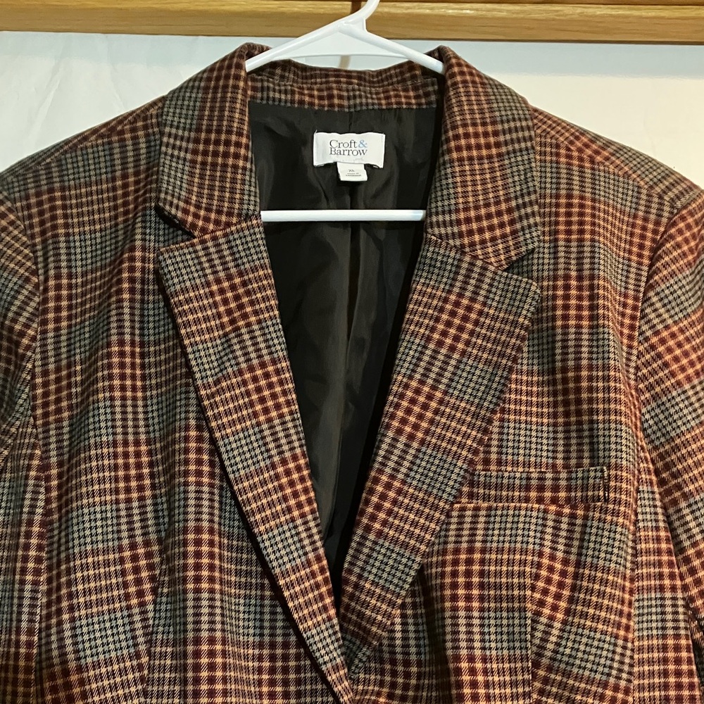 Croft & Barrow Womens XL One Button Blue & Berry Multi Plaid Long Sleeve Blazer - Picture 5 of 9